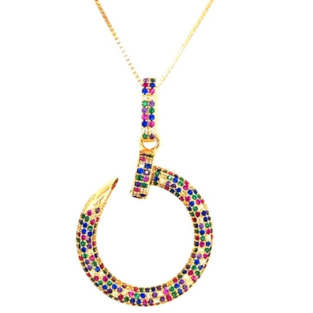 🌈NEW 925 Sterling Silver 14K Gold Plated Round Nail Necklace (Limited Edition)